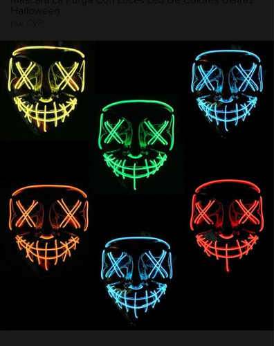 Mascara Luz Led La Purga Halloween The Purge Colores Color Verde