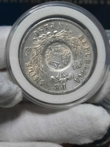 Moneda De Plata , Chile  Resello Guatemala Medio Real 