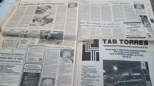 Diario La Nación Argentina Campeón Mundial 86 30/6 Completo