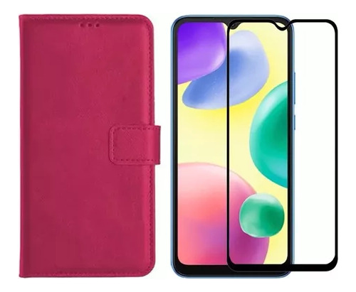 Kit Capa Carteira Flip Pink Para Galaxy M21s M31 + Pelicula