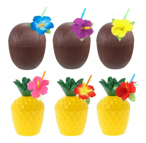 Gv 12 Tazas De Coco Para Fiesta Tropical Hawaiana, Fiesta