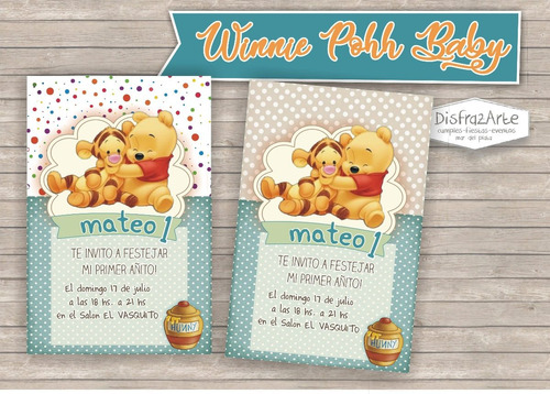Tarjetas Invitaciones Winnie Pooh X 10 Uds