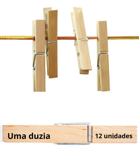 Kit Com 12 Prendedor De Roupas Gigante Madeira 1 Dúzia Peças