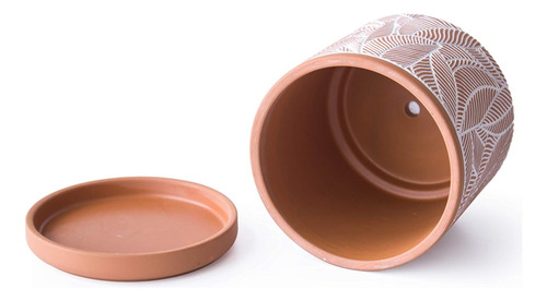Juego De 2 Macetas De Terracota, Maceta Con Patrón De Hojas,