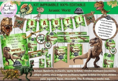 Kit Imprimible Candy Bar Jurassic World Full% Editable