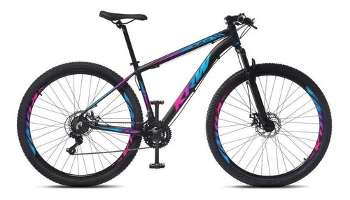 Mountain bike KRW S60 aro 29 15.5 24v câmbios Shimano TZ cor preto/rosa/azul