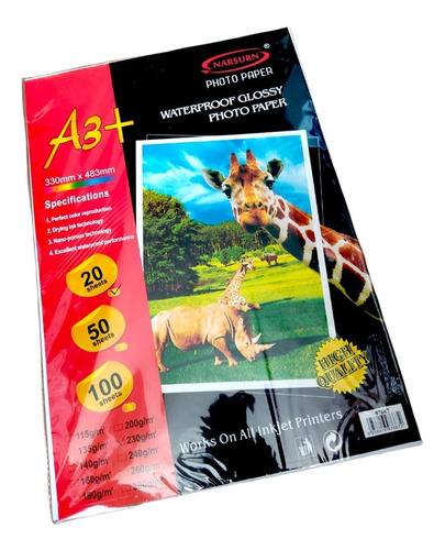 Papel Fotográfico A3 29x42cm Glossy 20 Hojas 230grs