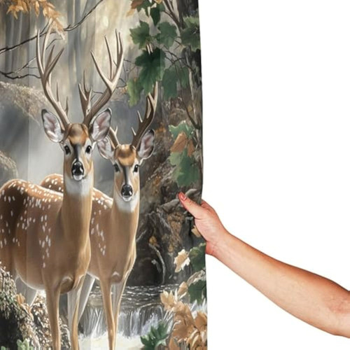Cortina Chuveiro Rústica Com Estampa Animais Da Floresta E