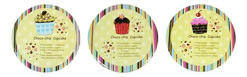 Set De 3 Canister Redondos De Metal Diseño Cupcakes
