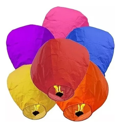 100 Globos De Cantoya Colores Fiestas Con Cera Liso