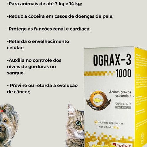 Suplemento Cães Gatos Avert Ograx-3 1000 30 Cápsulas