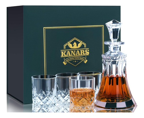 Kanars Whiskey Decanter - Set De Decantador De Cristal Con 4