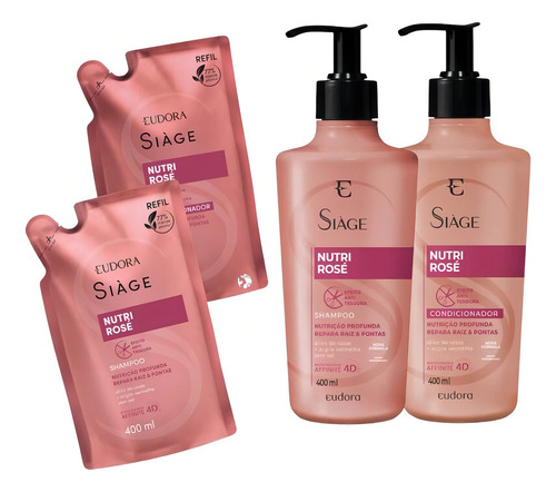 Combo Siàge Nutri Rosé Eudora Sh + Cond + Refil (4 Itens)