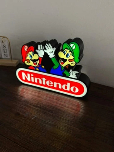 Cartel Cuadro Luminoso Led Nintendo Mario Y Luigi Negro