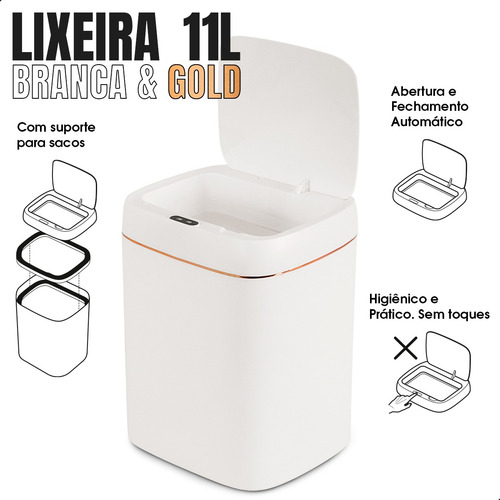 Lixeira Recarregavel Com Bateria Automatica Usb Com Sensor