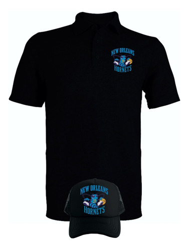 Camiseta Tipo Polo Hornets Basket Obsequio Gorra Serie Black