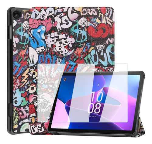 Mica+funda Smart Para Lenovo Tab M10 3ra Gen Tb-328 Graffiti