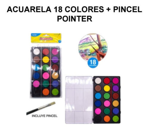 Acuarela Con Colores Vibrantes Pointer 18 Colores 2 Piezas