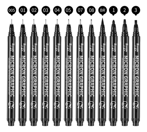 Guangna Bolígrafos Tinta Punta Fina Micropluma Negra 12 Al