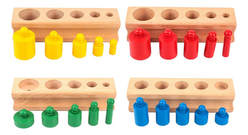 4 Piezas De Cilindros Con Pomos Montessori, Bloques, Enchufe