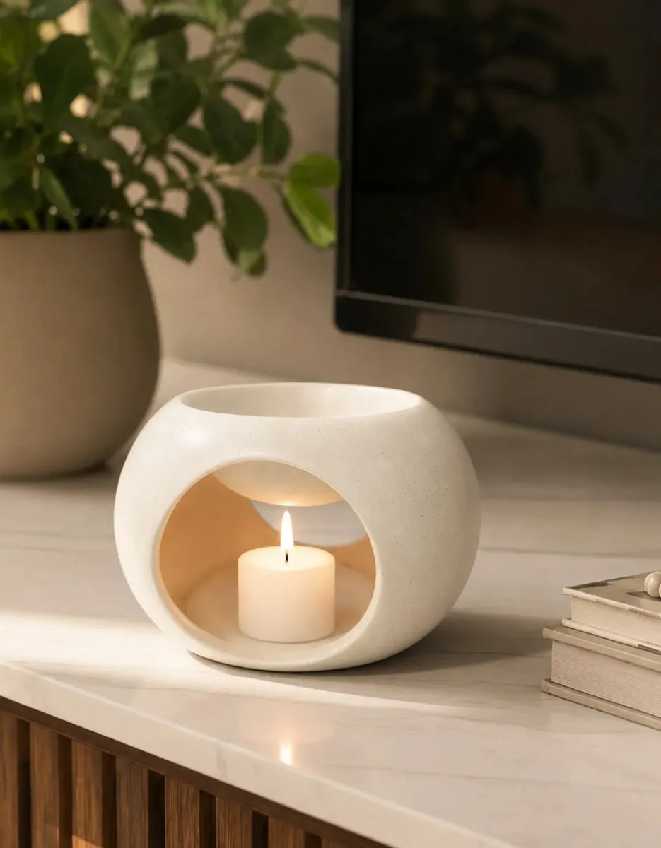Difusor Rechaud De Óleo Essencial De Cerâmica Decorativo Branco