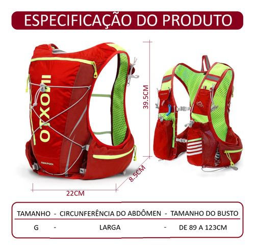 Mochila Colete Corrida Hidratação Com 2 Garrafinhas De 450ml Vermelho G