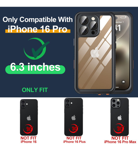 Funda Completa Impermeable Para iPhone 16 Pro 6.3