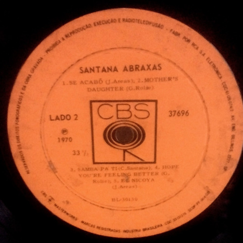 Lp Santana Abraxas 1970 Mono Cbs 37696 Nacional (Usado)