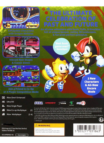 Sonic Mania Plus Xbox One / Series X Libro De Arte -físico (Usado)