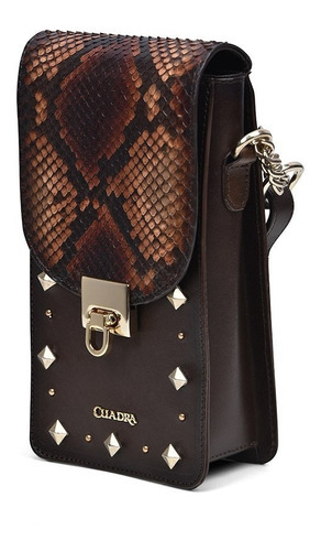 Bolso Porta Celular Cuadra Dama En Piel Pitón Café Acabado de los herrajes Dorado Color Chocolate Color de la correa de hombro Chocolate