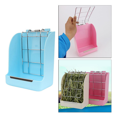 Plástico Colgante Heno Rack Cuenco Alimentador De Azul