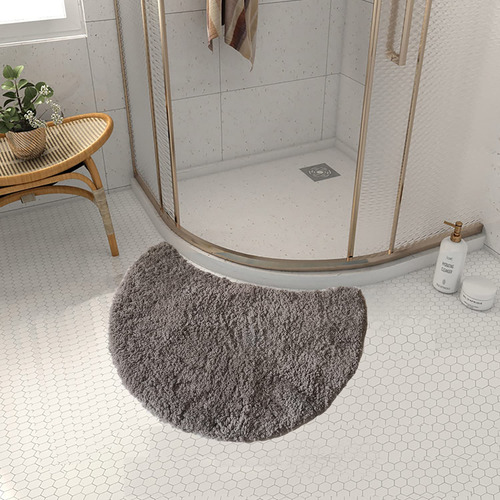 Tapete Baño Curvado Ducha Semicircular Microfibra Curvo Gris