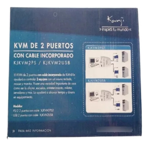 Kvm Switch Kanji Con 2 Puertos Con Cable Incorporado
