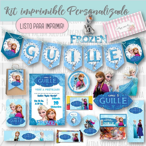 Kit Imprimible Frozen Personalizado 1 Candy Bar Deco Cumple