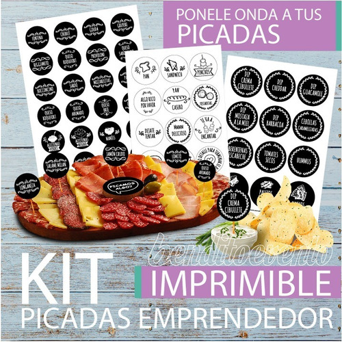 Kit Imprimible Picadas Emprendedores Etiquetas Ingredientes