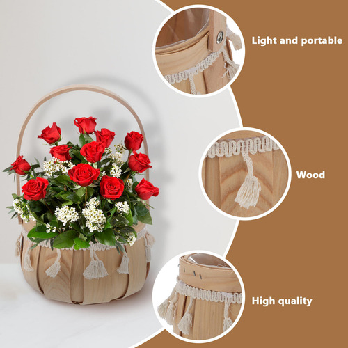 Cesta Decorativa Para Flores Tejida En Ratán, 1 Pieza.