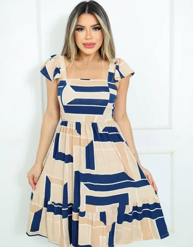 Vestido Midi Babado Malha Decote Quadrado Moda Evangélica