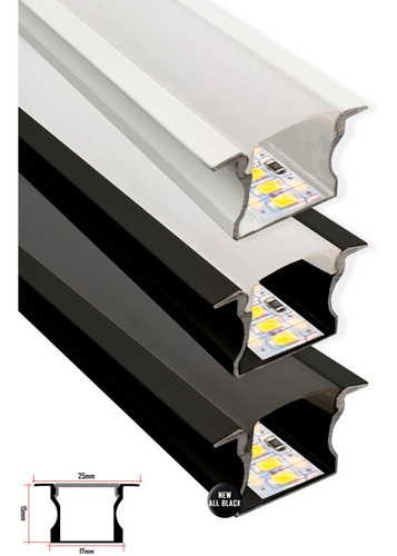 Kit Perfil Embutir Preto Fita Led + Fonte 2 Metros Aluminio Cor da luz BRANCO / 3000k Tensão de operação 12V Bivolt