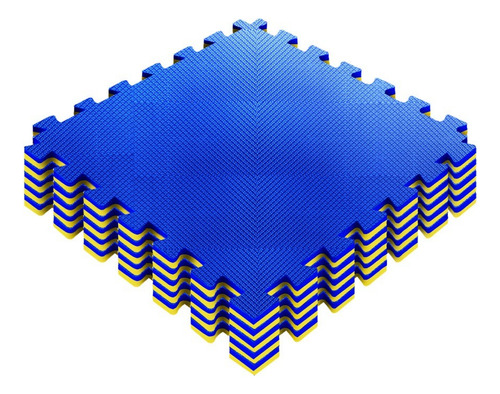 Kit 12 Tatames Tapete Eva Tatame 1x1 20mm - Azul Com Amarelo