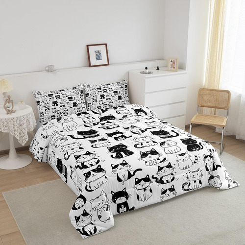 Conjunto De Capa De Edredon Feelyou Kids Cat Tamanho Duplo 2
