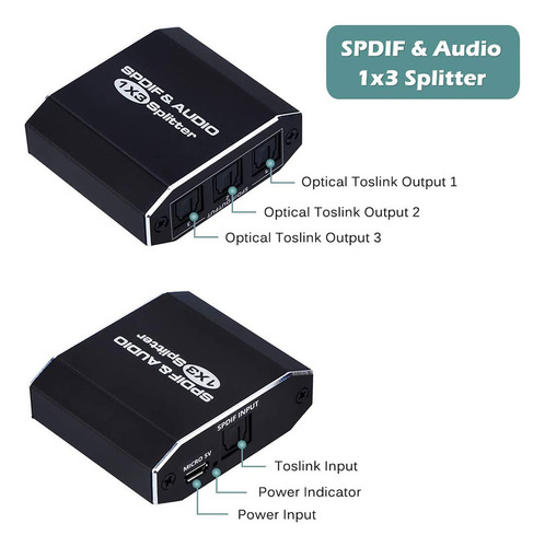 Divisor De Áudio Óptico Digital 1x3 Spdif Toslink Fi Óptico
