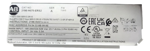 Allen Bradley 2198-h070-ers2 Kinetix