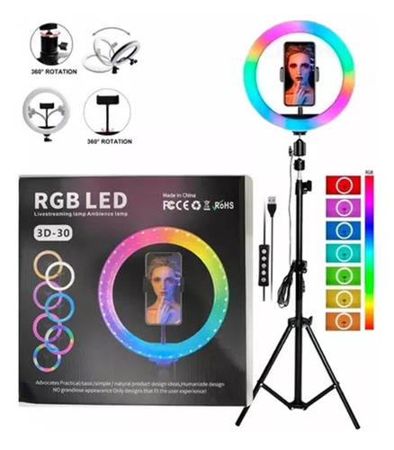 Aro De Luz Rgb + Luz Blanca 12 Pulgadas Con Tripoide