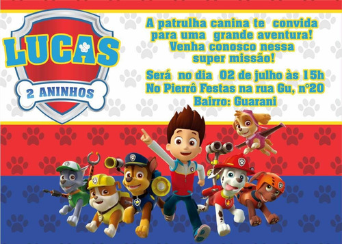 Imagem 1 de 2 de 60 Convites Patrulha Canina Personalizados + Frete Grátis