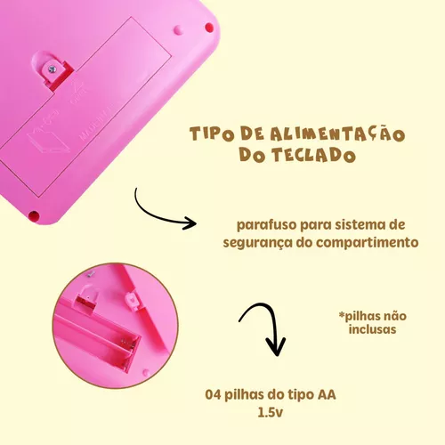 Teclado Infantil Rosa Com Microfone - Musical Resistente - Escorrega o Preço