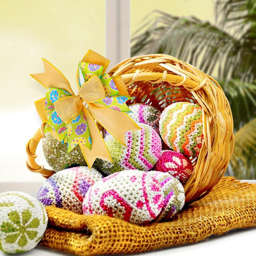 Canasta De Pascua Con Lazo Amarillo, 24 X 33 Cm Para Decorac
