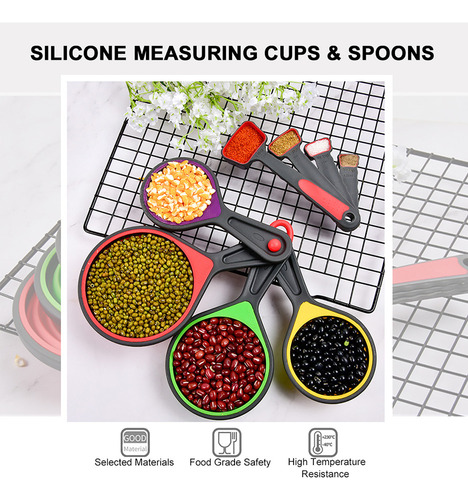 Juego De Tazas Y Cucharas Medidoras De Silicona Plegables, 8