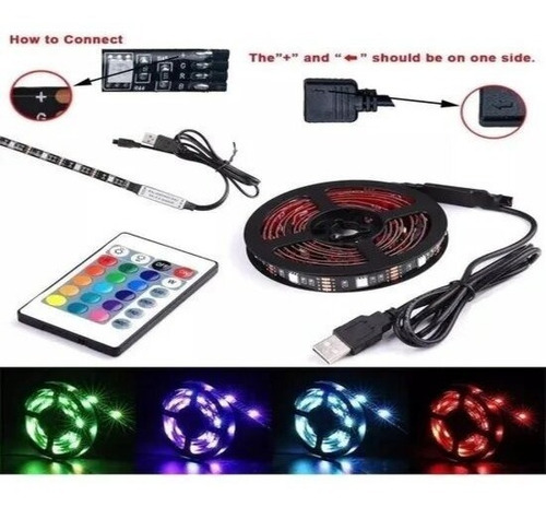 Imagen 3 de 9 de Tira Luces Led Rgb 5050 Usb 2mts Decoracion Tv Gamer Pc