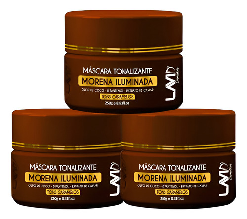 Kit C/ 3 Máscaras Tonalizante Morena Iluminada Lavid' 250g Tom 4 Castanho