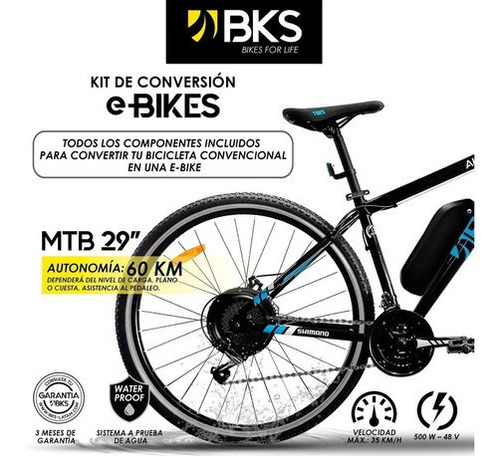 Imagen 2 de 7 de Kit Convertidor A Bicicleta Eléctrica Mtb 29 48v 500w Bks
